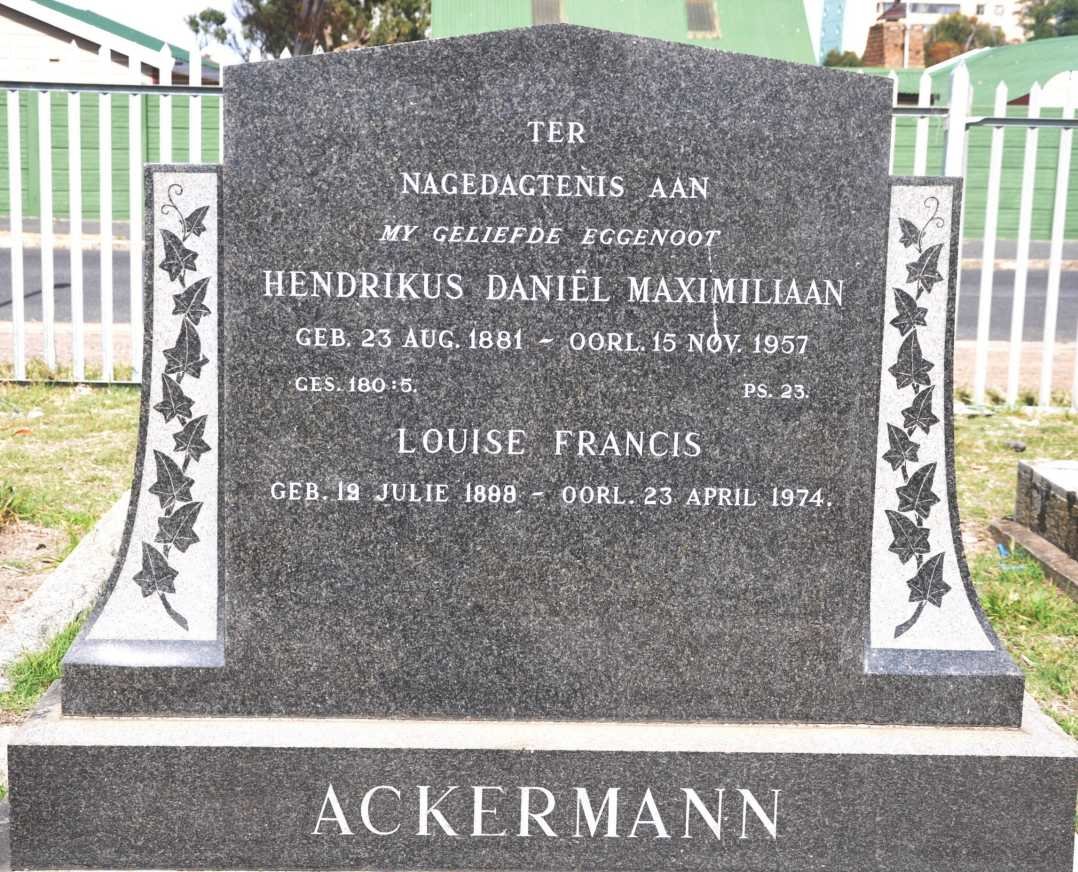 ACKERMANN Hendrikus Daniel Maximiliaan 1881-1957 &amp; Louise Francis 1888-1974