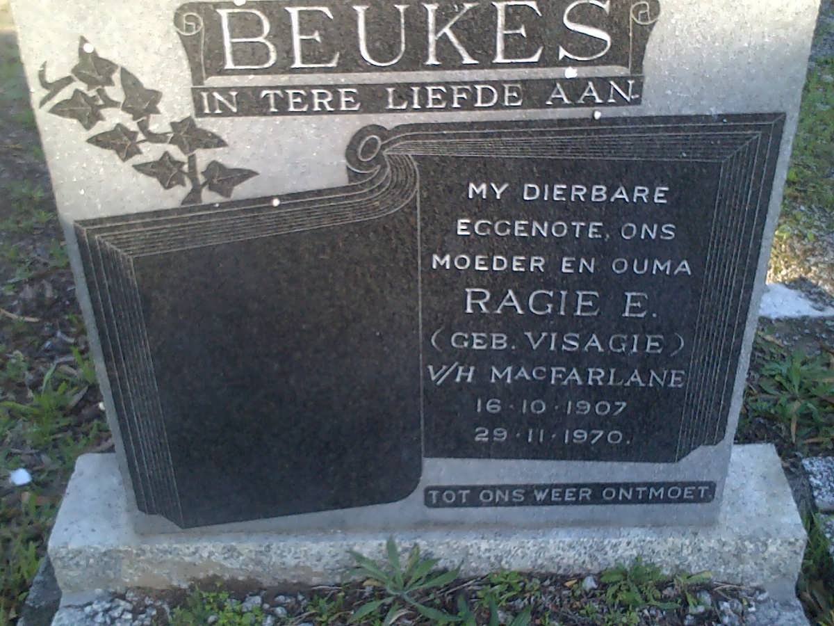 BEUKES Ragie E. voorheen MacFARLANE nee VISAGIE 1907-1970