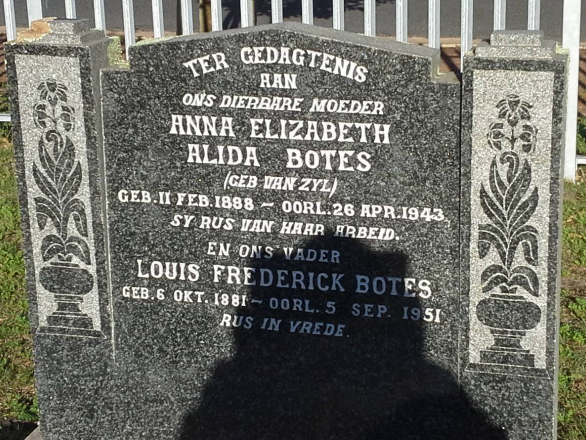 BOTES Louis Frederick 1881-1951 &amp; Anna Elizabeth Alida VAN ZYL 1888-1943