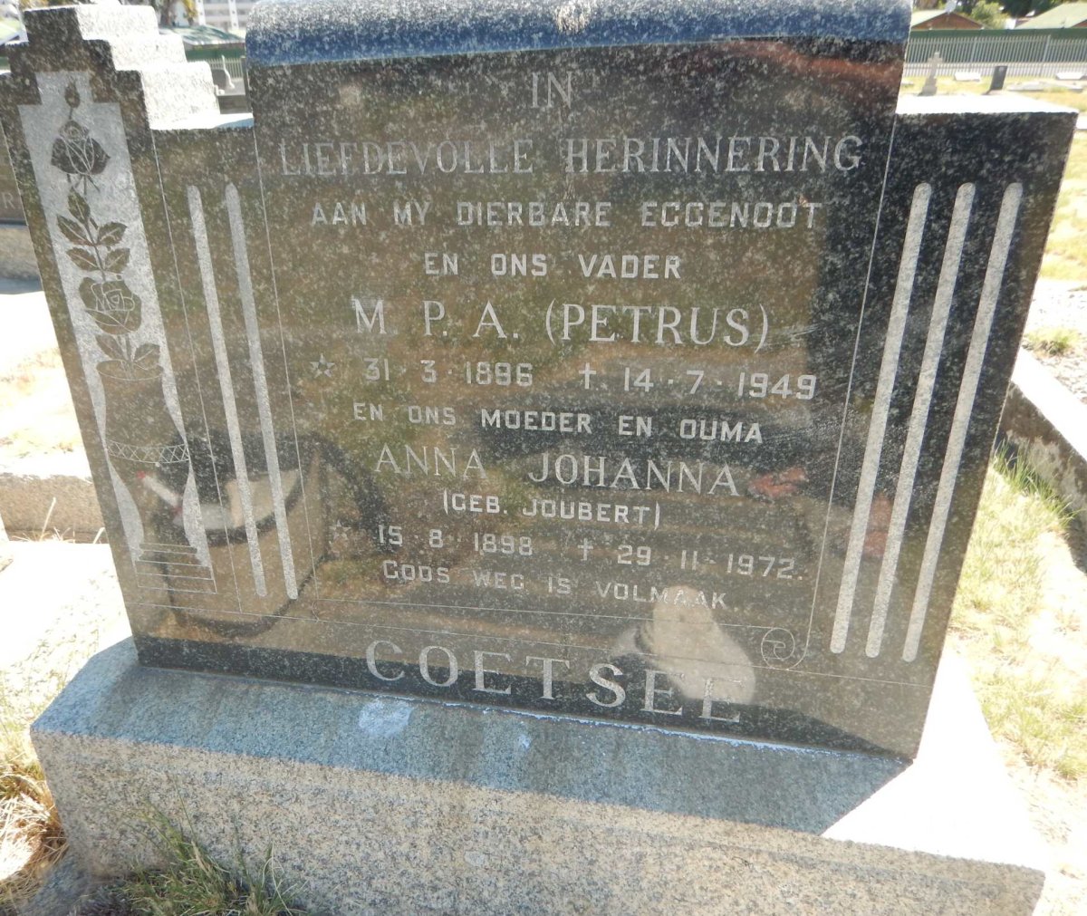 COETSEE M.P.A. 1896-1949 &amp; Anna Johanna JOUBERT 1898-1972