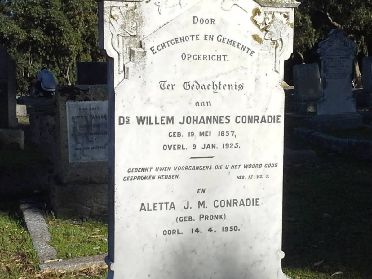 CONRADIE Willem Johannes 1857-1925 &amp; Aletta J.M. PRONK -1950