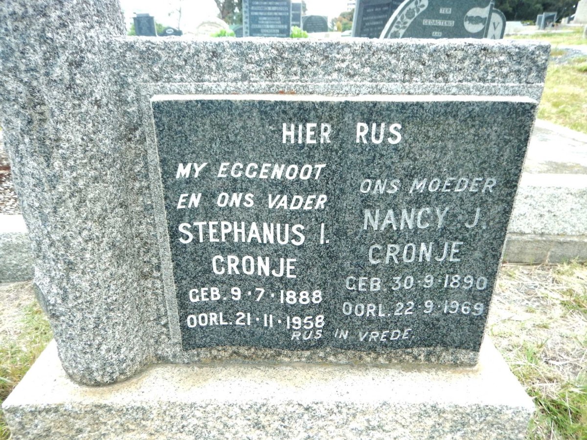 CRONJE Stephanus I. 1888-1958 &amp; Nancy J. 1890-1969