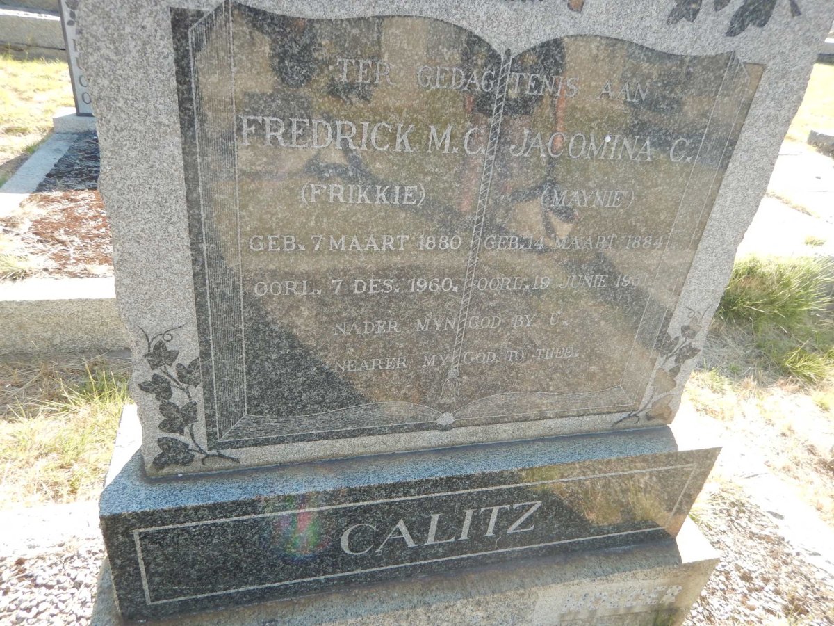 CALITZ Fredrick M.C. 1880-1960 &amp; Jacomina C. 1884-1951