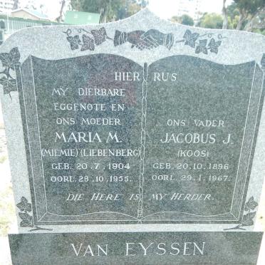 EYSSEN Jacobus J., van 1896-1967 &amp; Maria M. LIEBENBERG 1904-1955