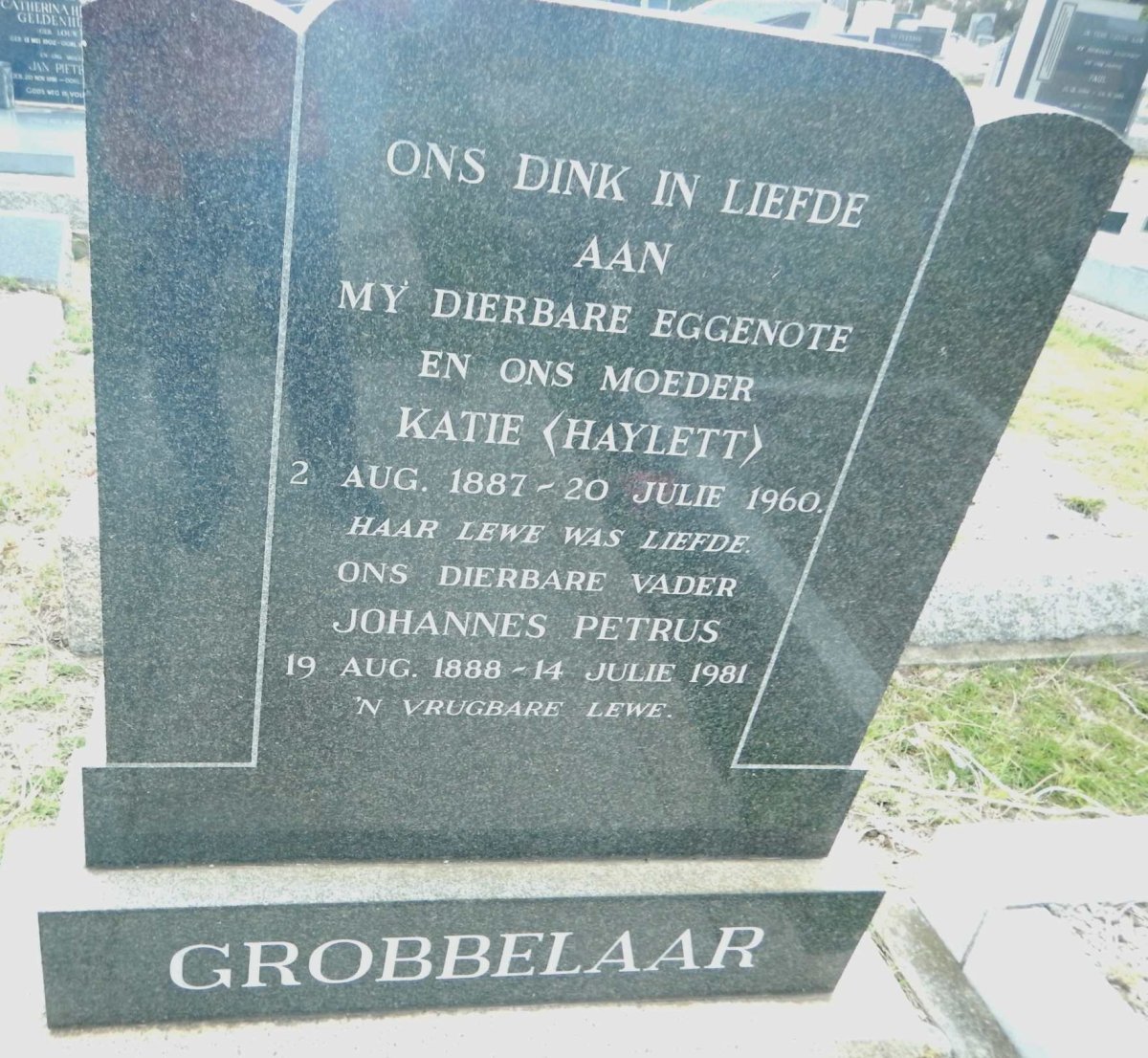GROBBELAAR Johannes Petrus 1888-1981 &amp; Katie HAYLETT 1887-1960