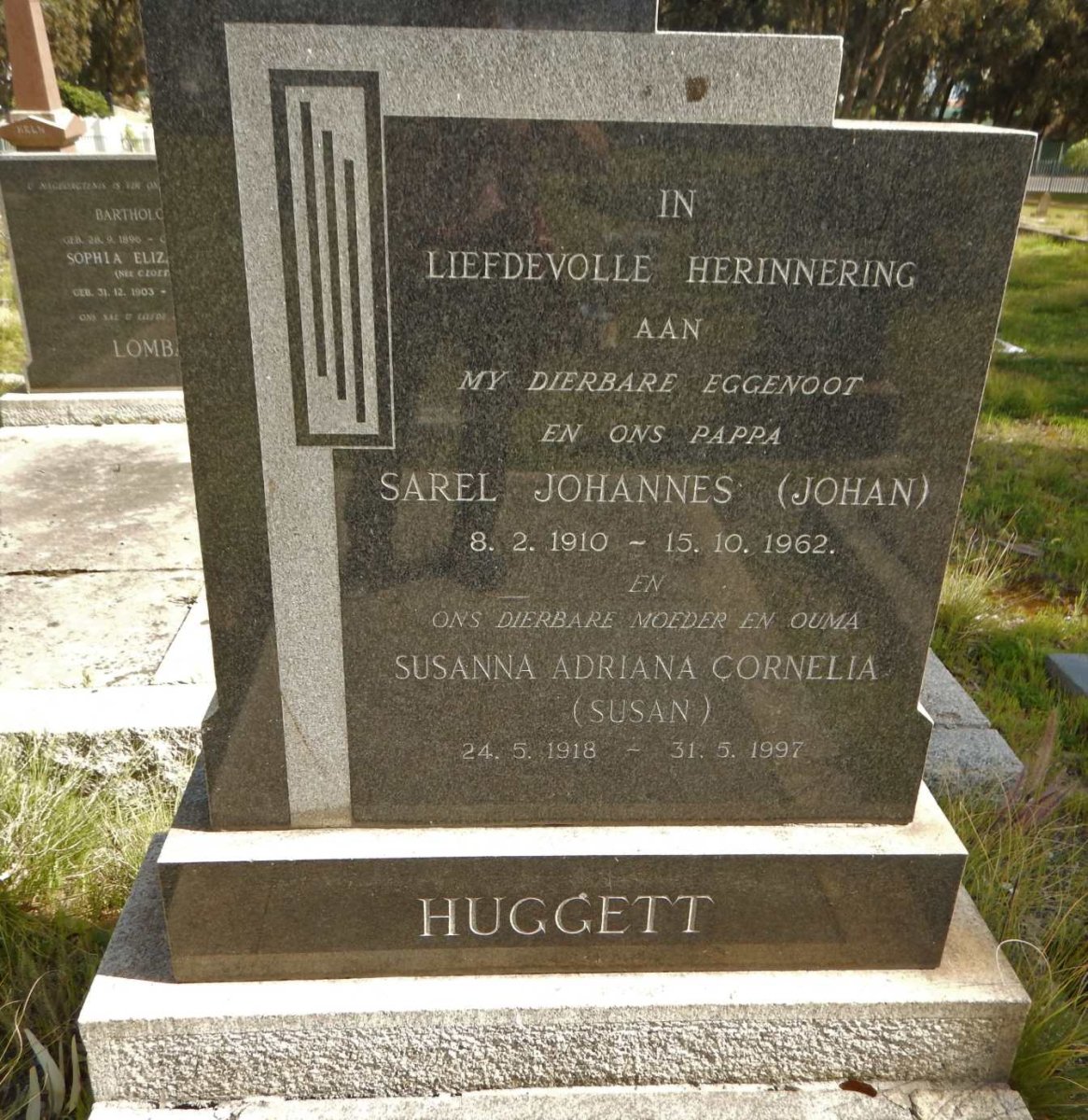 HUGGETT Sarel Johannes 1910-1962 &amp; Susanna Adriana Cornelia 1918-1997