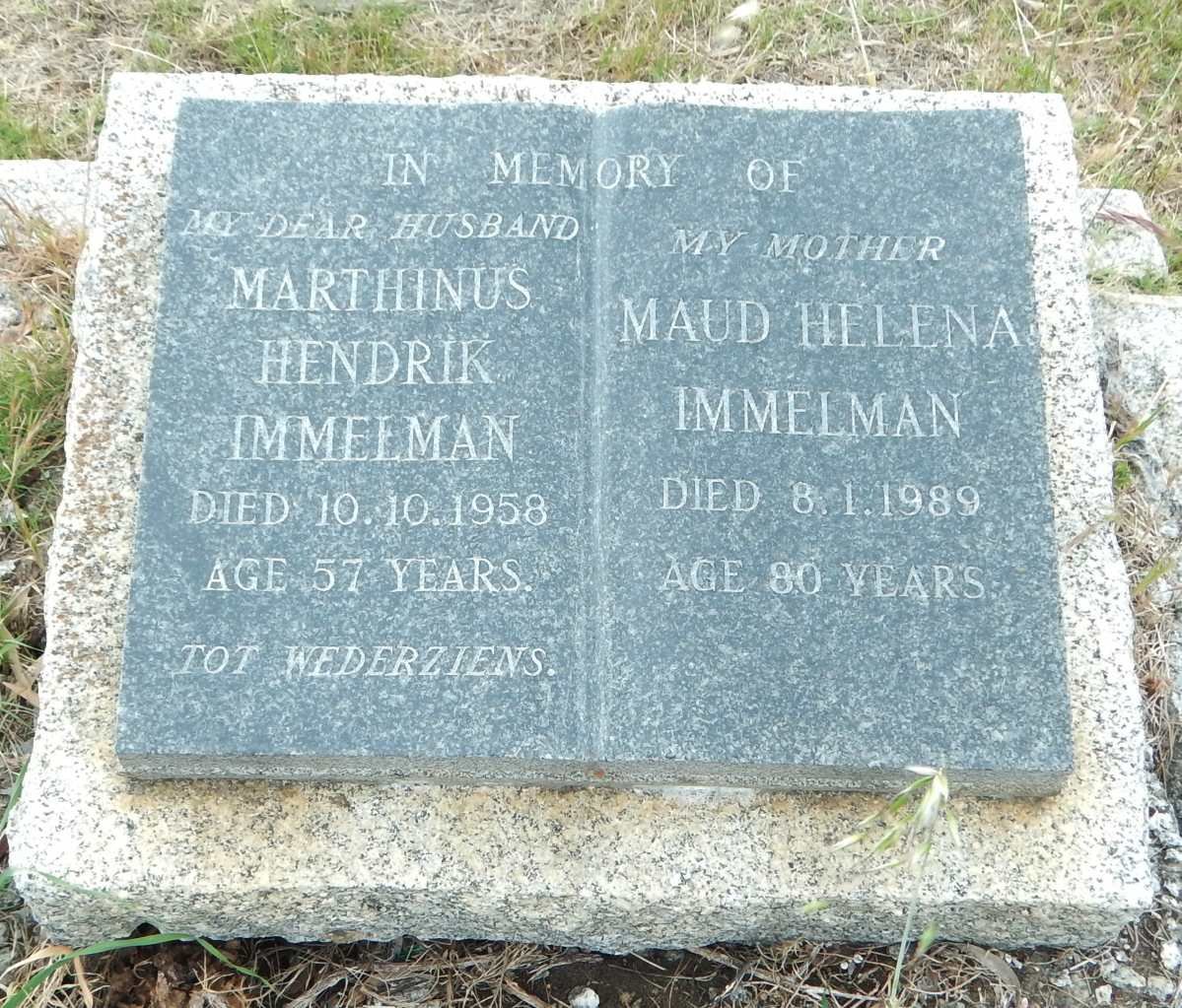 IMMELMAN Marthinus Hendrik -1958 &amp; Maud Helena -1989