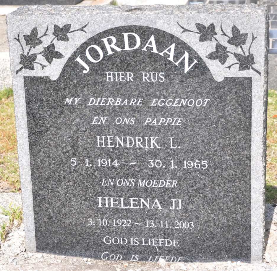 JORDAAN Hendrik L. 1914-1965 &amp; Helena J.J. 1922-2003