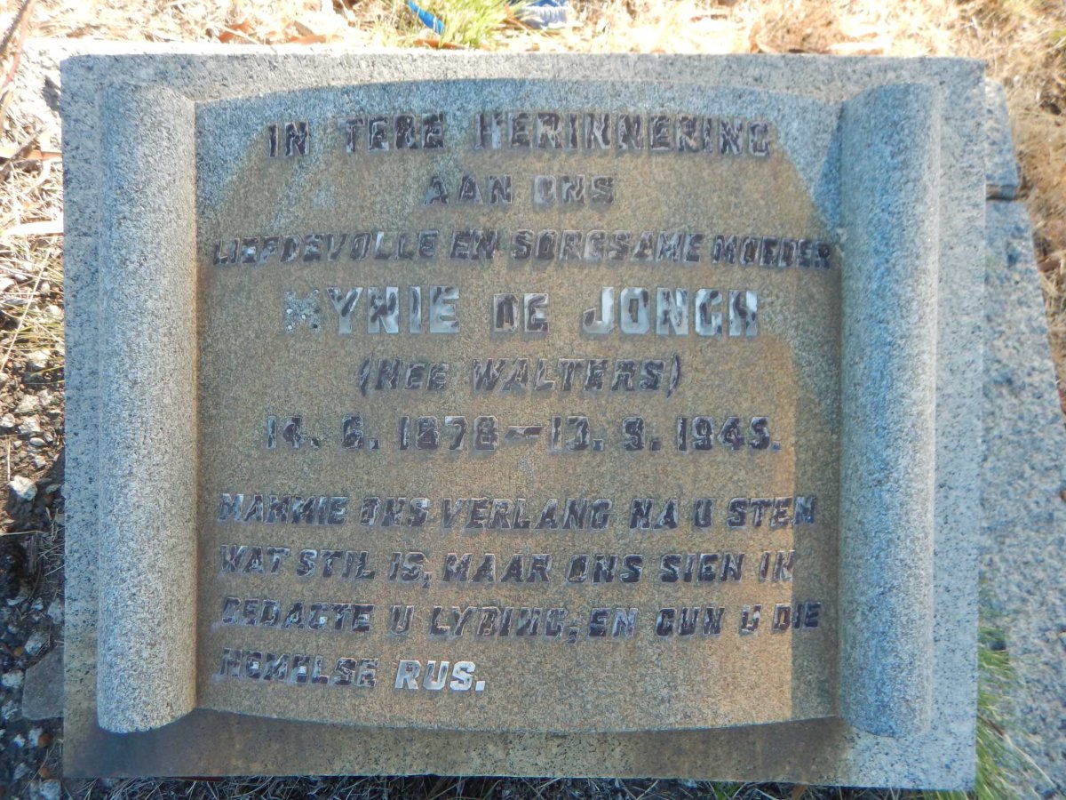 JONGH Mynie, de nee WALTERS 1878-1945