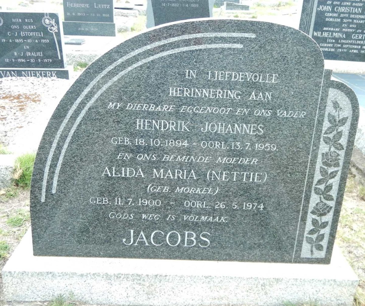 JACOBS Hendrik Johannes 1894-1959 &amp; Alida Maria MORKEL 1900-1974
