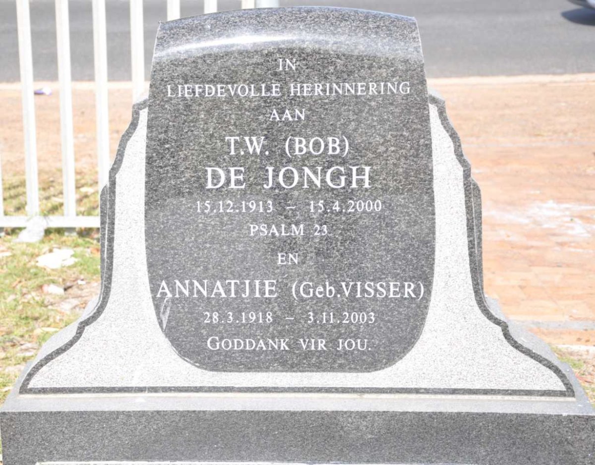 JONGH T.W., de 1913-2000 &amp; Annatjie VISSER 1918-2003