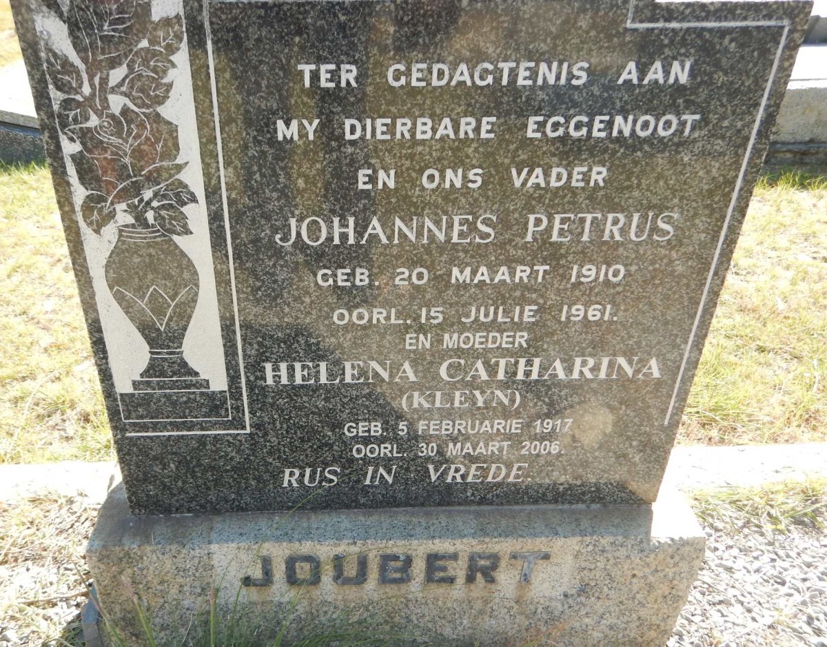 JOUBERT Johannes Petrus 1910-1961 &amp; Helena Catharina KLEYN 1917-2006