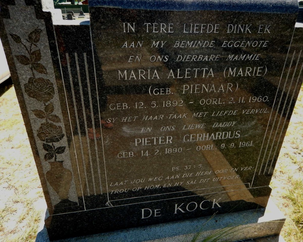 KOCK Pieter Gerhardus, de 1890-1961 &amp; Maria Aletta PIENAAR 1892-1960