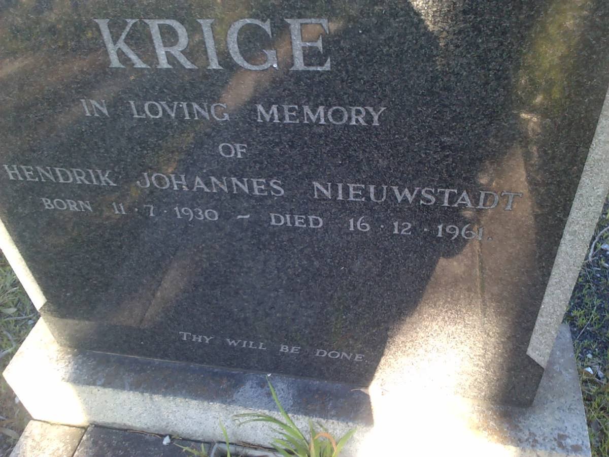 KRIGE Hendrik Johannes Nieuwstadt 1930-1961