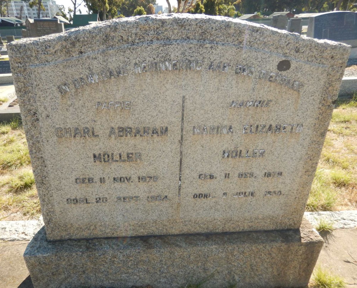 MOLLER Charl Abraham 1878-1964 &amp; Marina Elizabeth 1879-1950