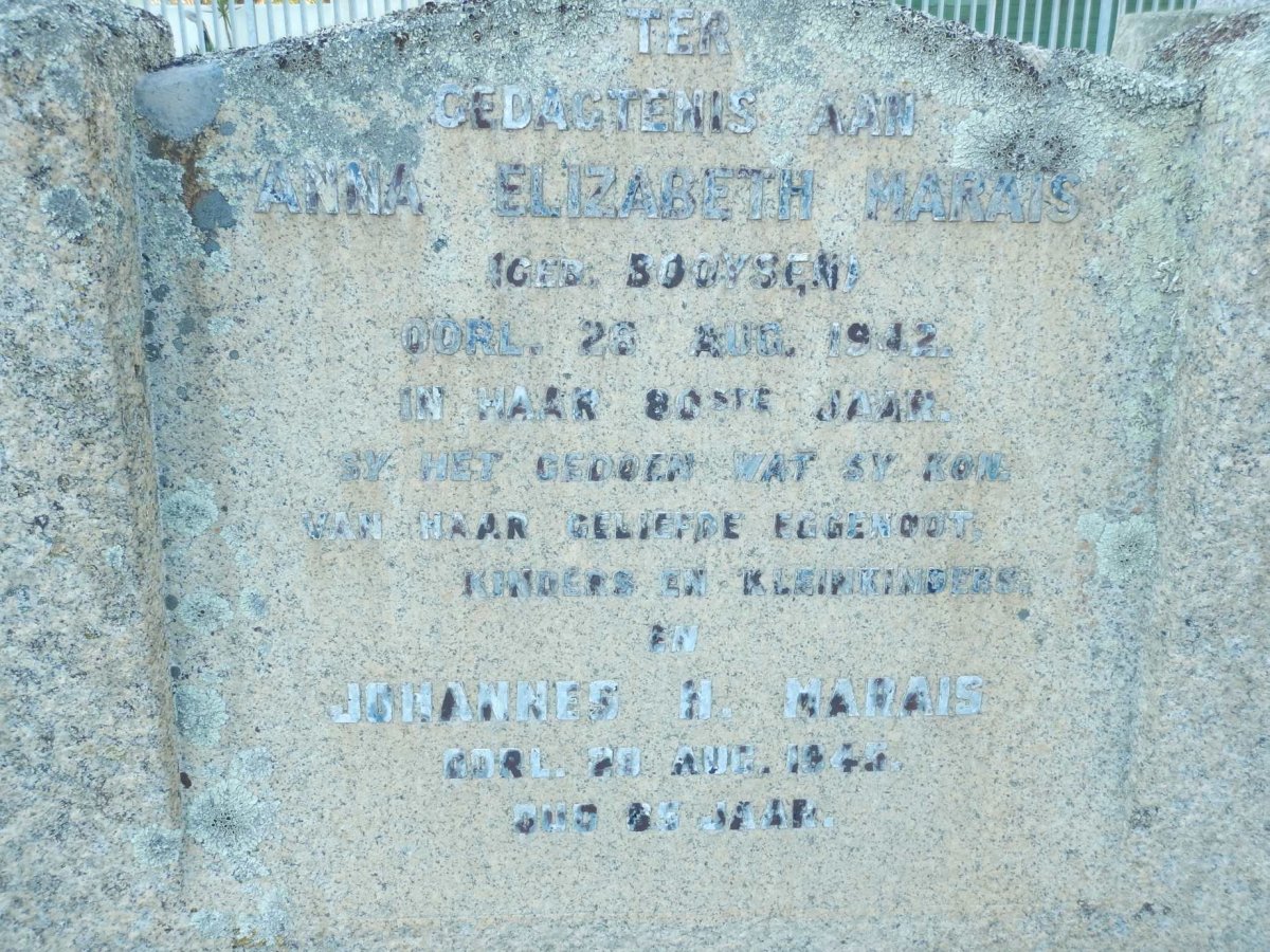 MARAIS Johannes H. -1945 &amp; Anna Elizabeth BOOYSEN -1942