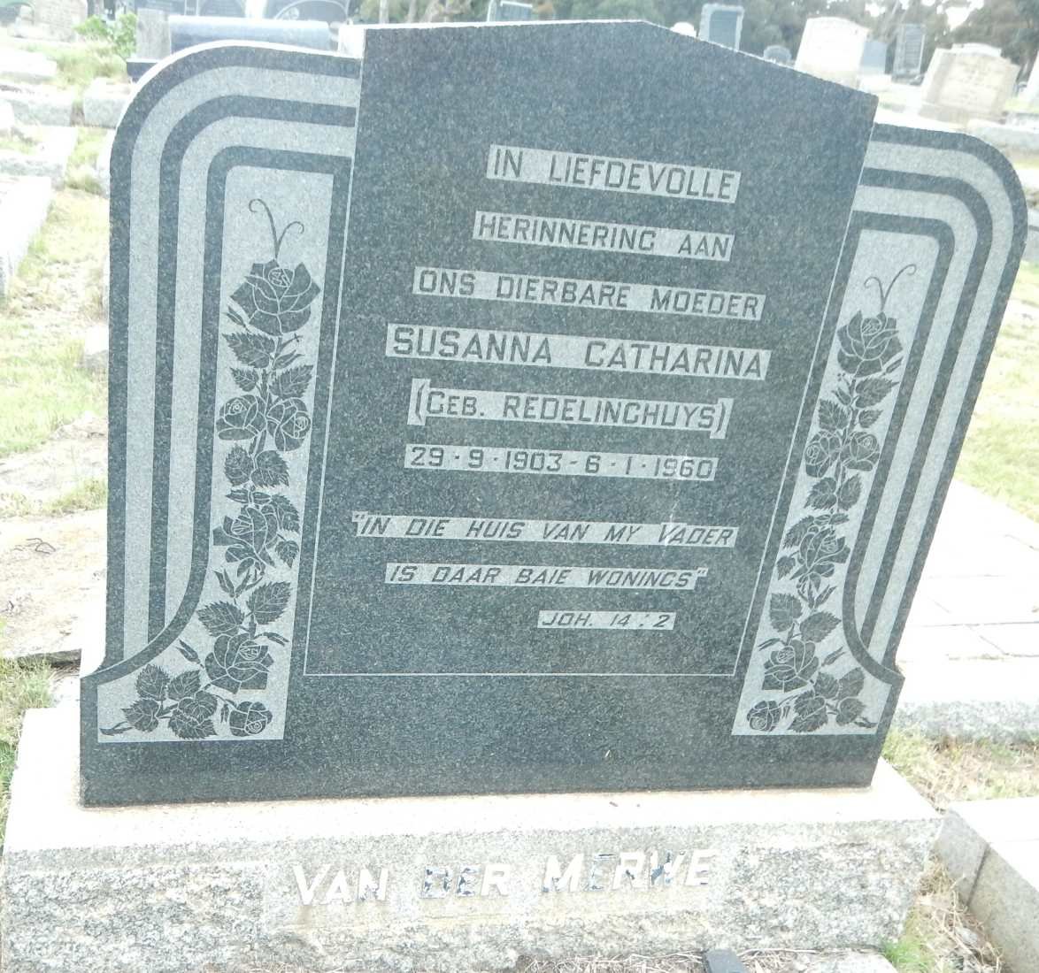 MERWE Susanna Catharina, van der nee REDELINGHUYS 1903-1960