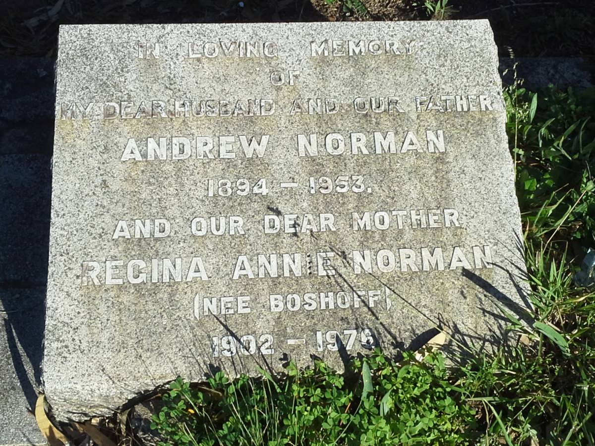 NORMAN Andrew 1894-1953 &amp; Regina Annie BOSHOFF 1902-1976