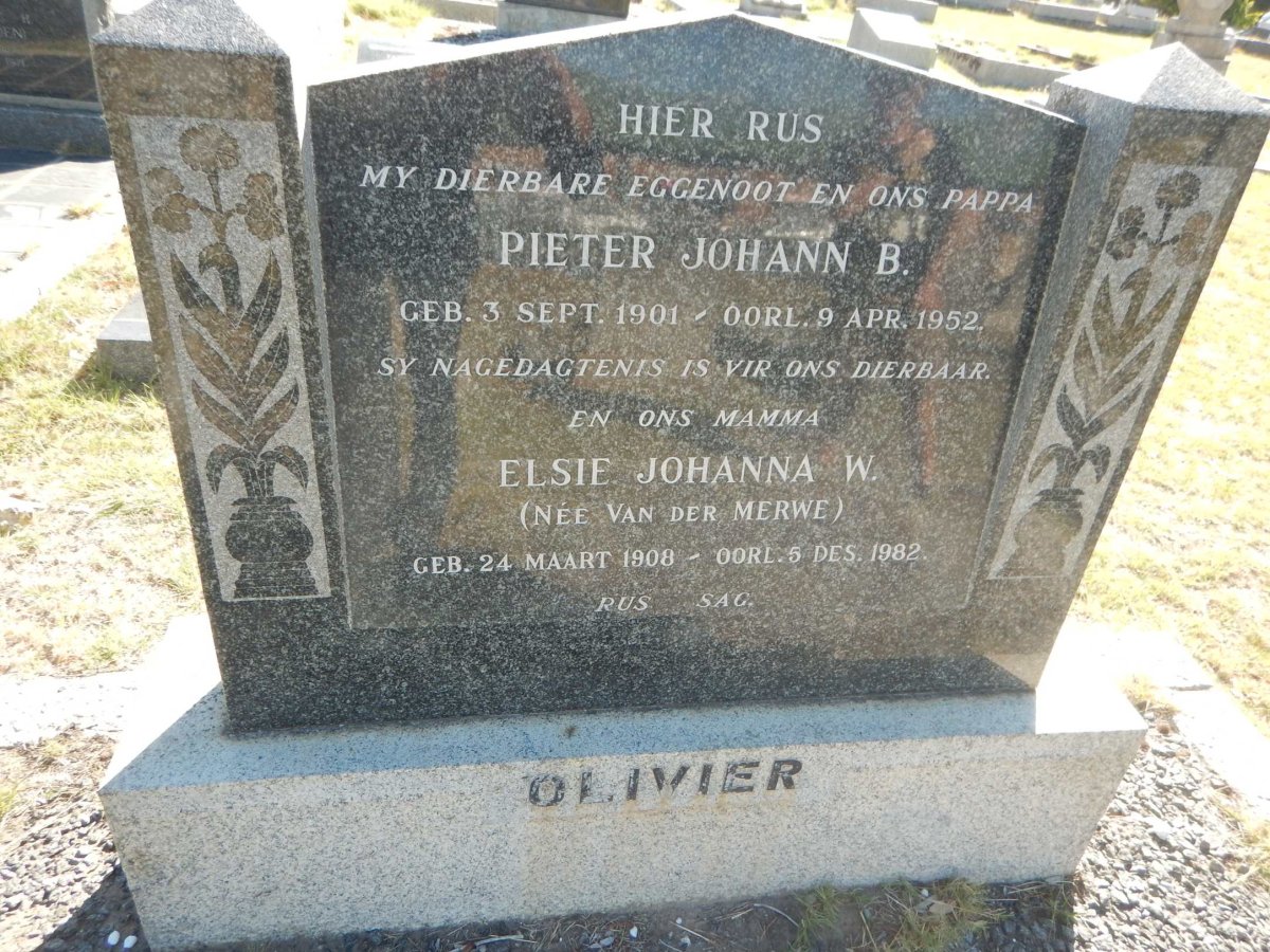 OLIVIER Pieter Johann B. 1901-1952 &amp; Elsie Johanna W. van der MERWE 1908-1982