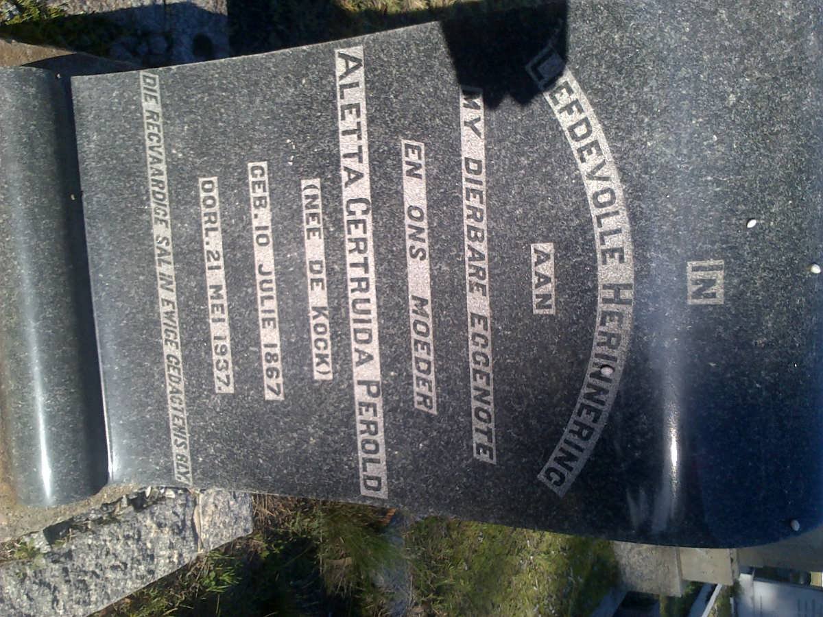 PEROLD Aletta Gertruida nee DE KOCK 1867-1937