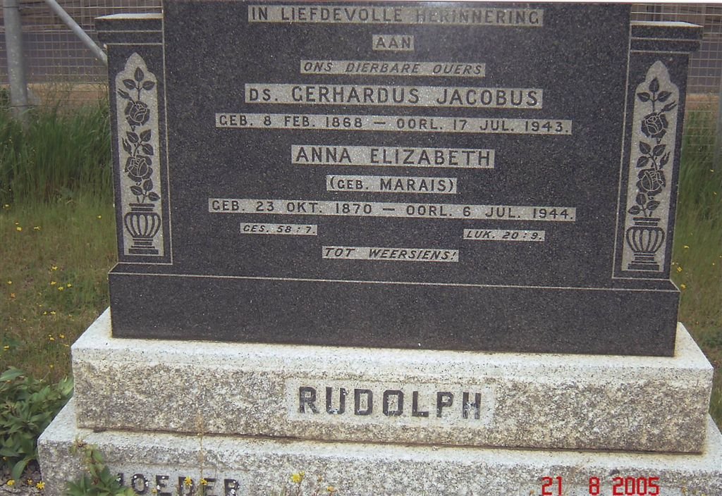 RUDOLPH Gerhardus Jacobus 1868-1943 &amp; Anna Elizabeth MARAIS  1870-1944