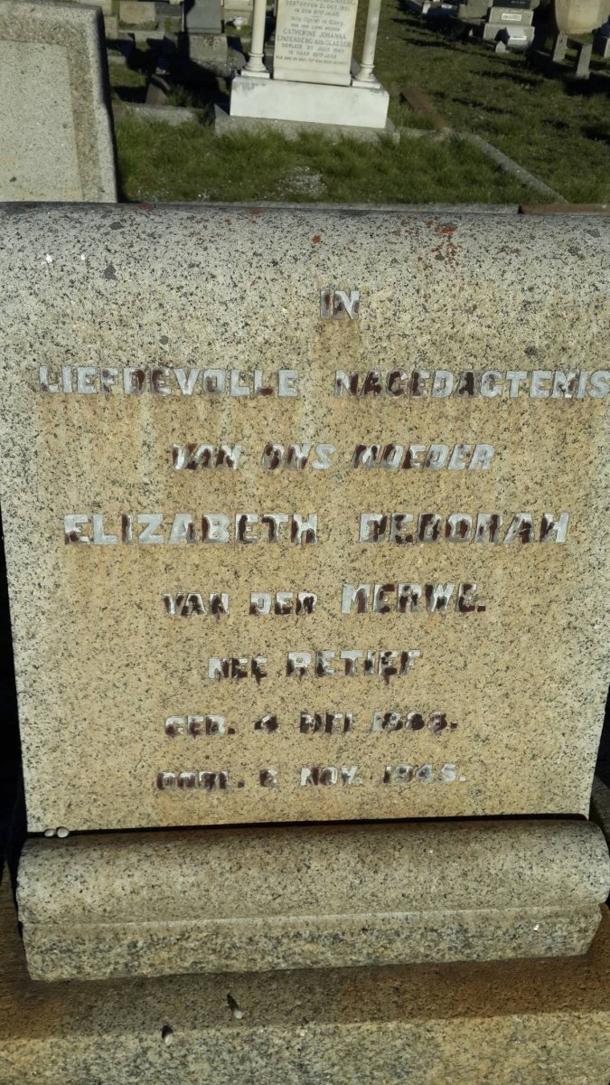 MERWE Elizabeth Deborah, van der nee RETIEF 1888-1945