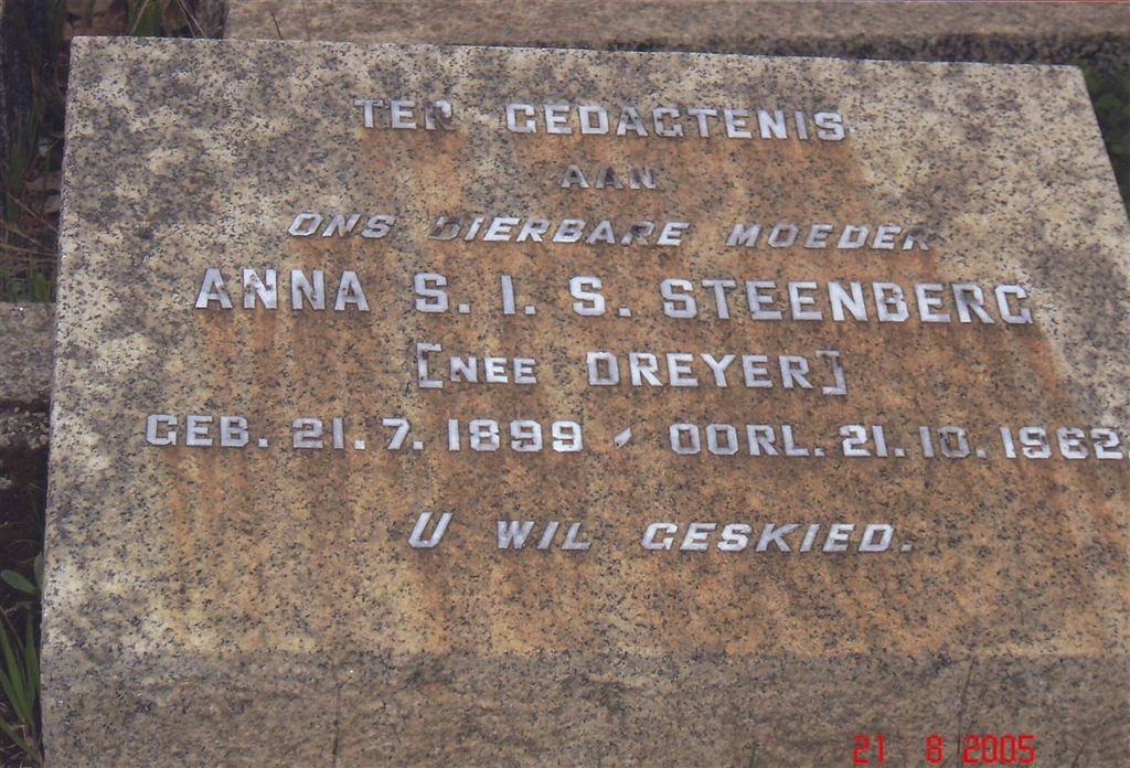 STEENBERG Anna S.I.S. nee DREYER 1899-1962