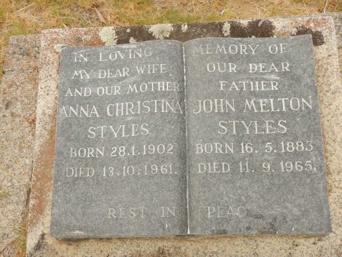 STYLES John Melton 1883-1965 &amp; Anna Christina 1902-1961