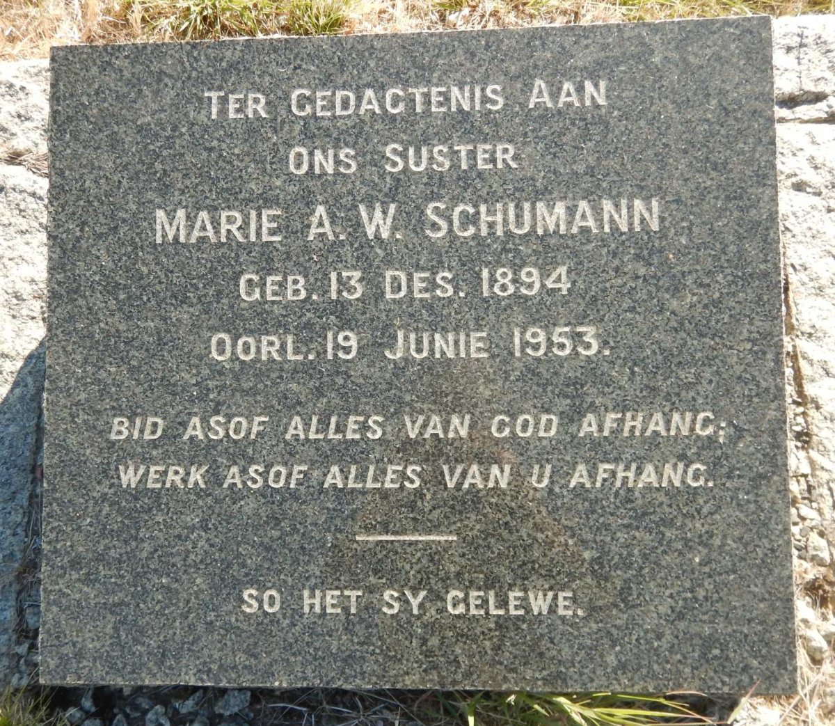 SCHUMANN Marie A.W. 1894-1953