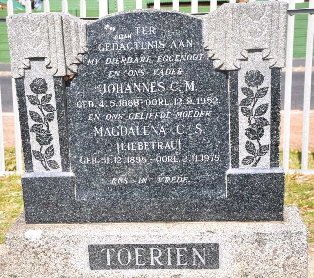 TOERIEN Johannes C.M. 1888-1952 &amp; Magdalena C.S. LIEBETRAU 1895-1975