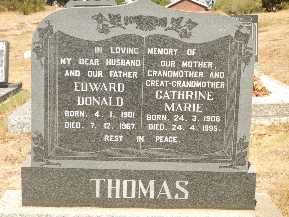 THOMAS Edward Donald 1901-1967 &amp; Cathrine Marie 1906-1995