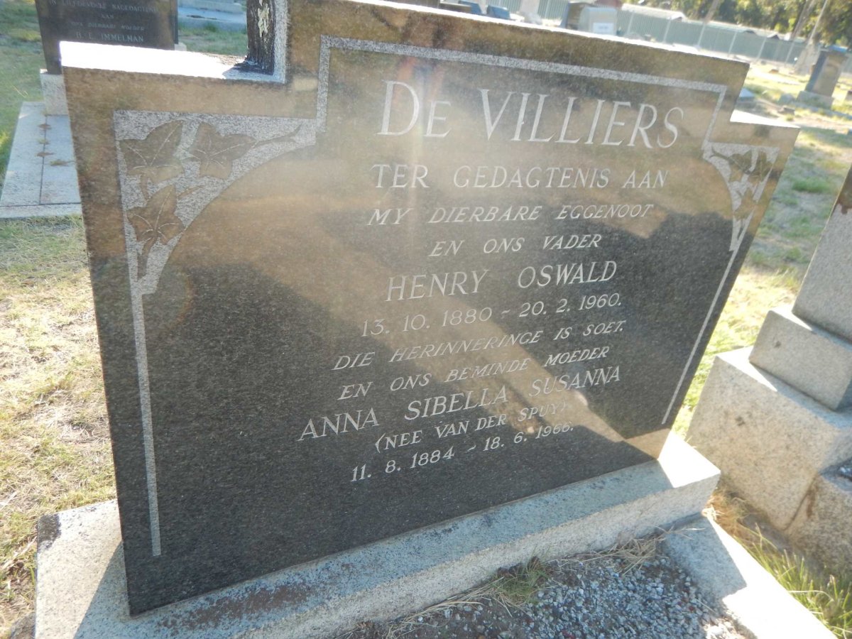 VILLIERS Henry Oswald, de 1880-1960 &amp; Anna Sibella Susanna van der SPUY 1884-1966