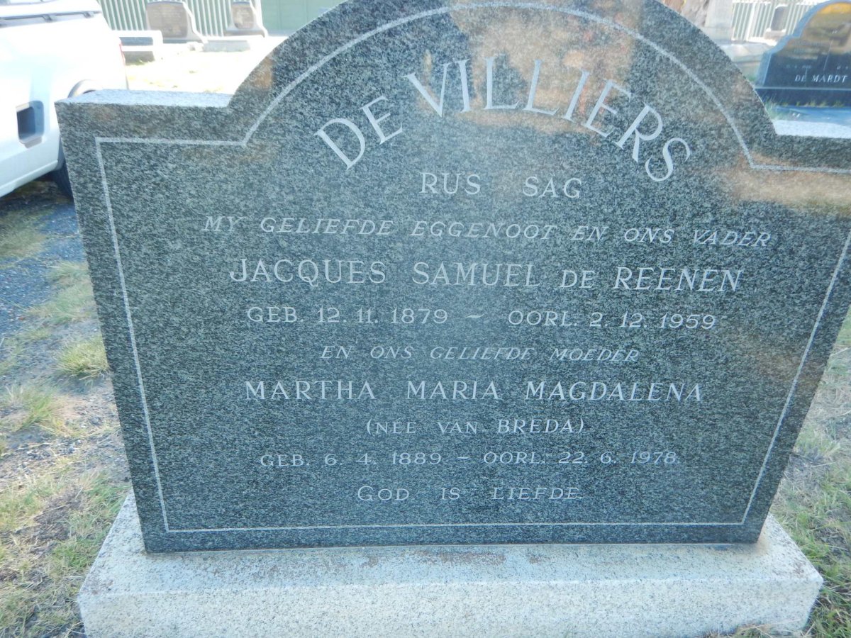 VILLIERS Jacques Samuel de Reenen, de 1879-1959 &amp; Martha Maria Magdalena VAN BREDA 1889-1978
