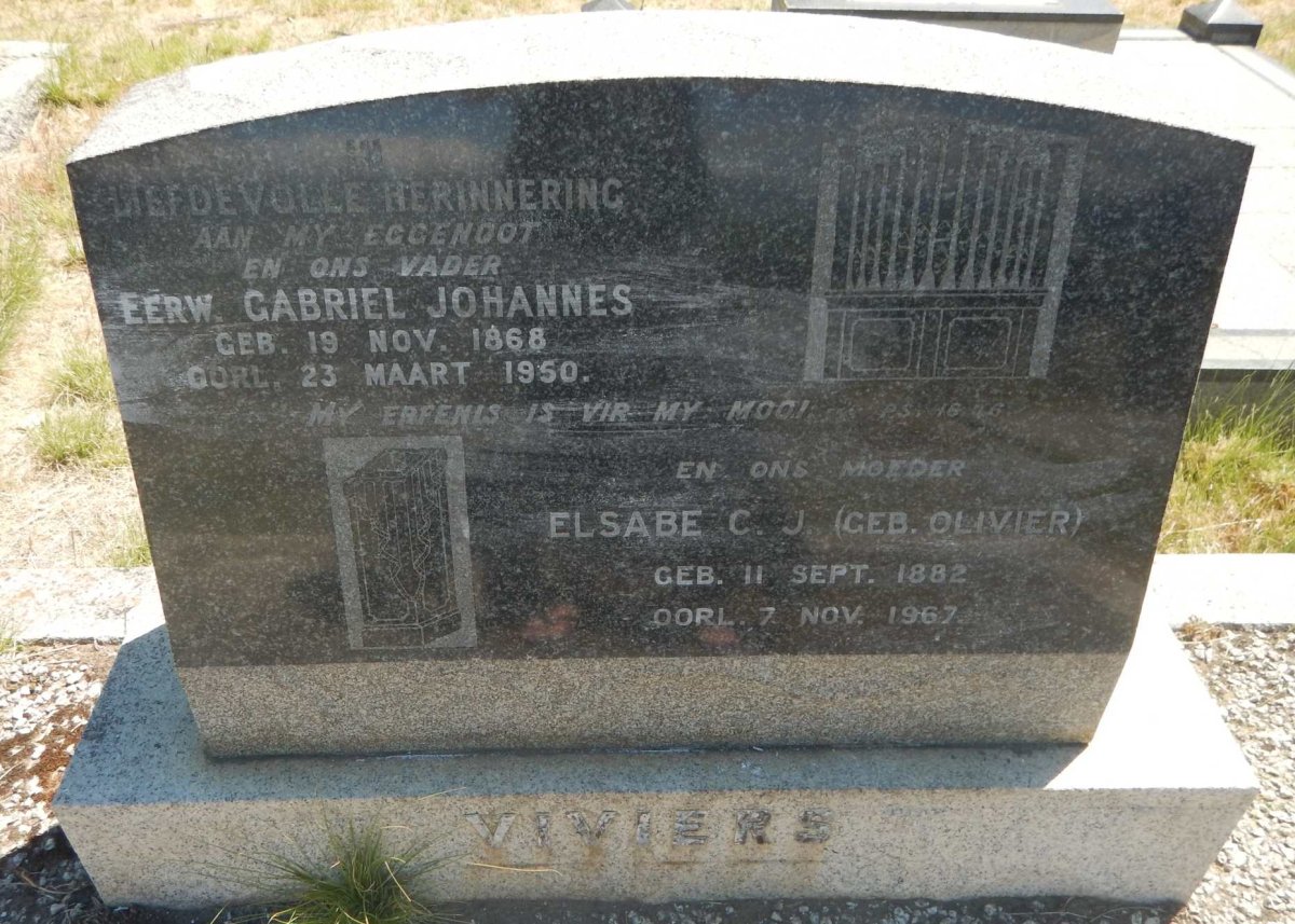 VIVIERS Gabriel Johannes 1868-1950 &amp; Elsabe C.J. OLIVIER 1882-1967