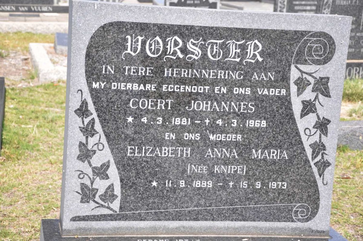 VORSTER Coert Johannes 1881-1968 &amp; Elizabeth Anna Maria KNIPE 1889-1973