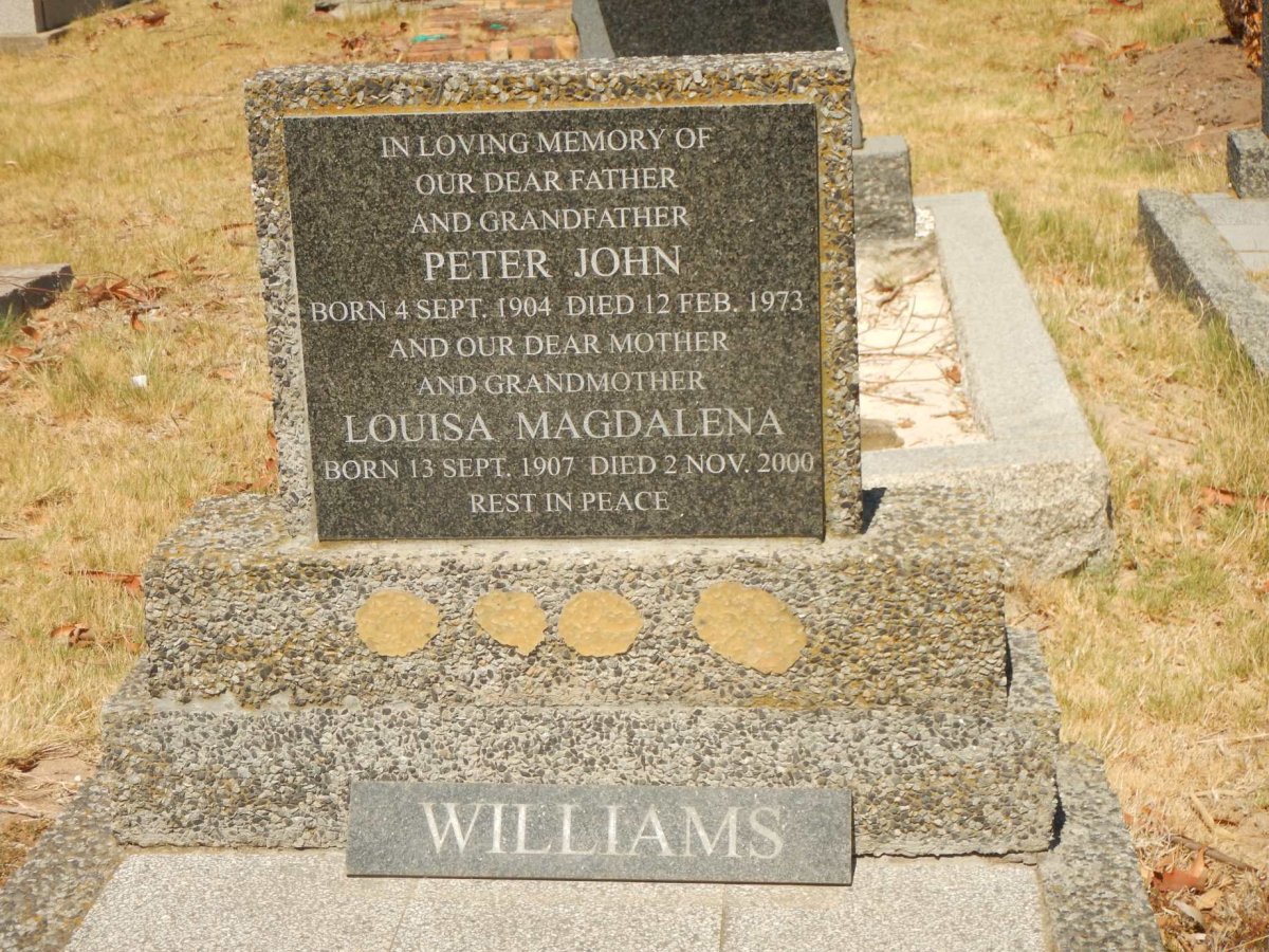 WILLIAMS Peter John 1904-1973 &amp; Louisa Magdalena 1907-2000