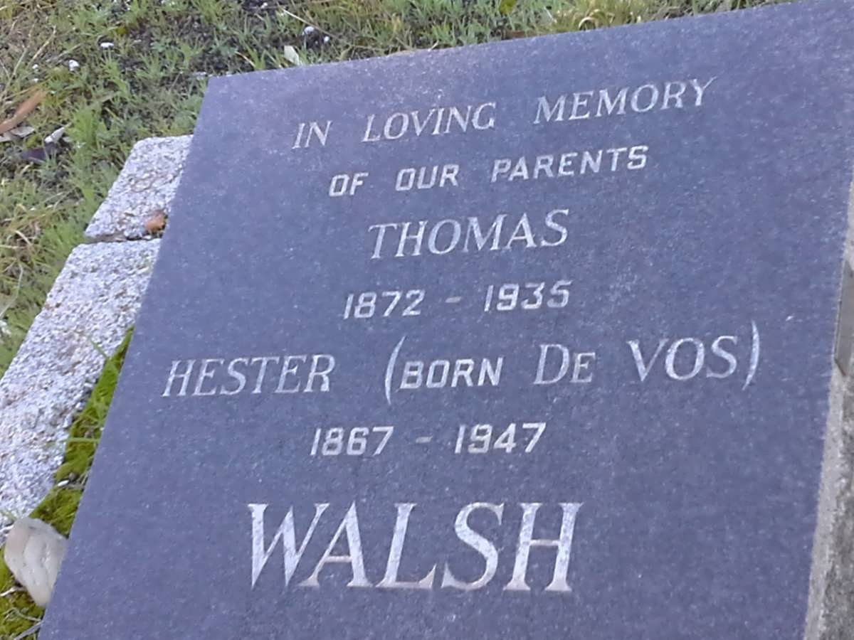 WALSH Thomas 1872-1935 &amp; Hester DE VOS 1867-1947