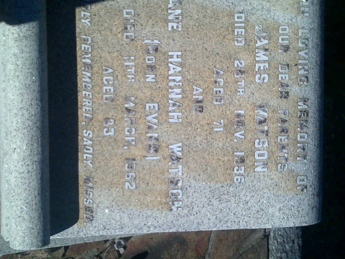 WATSON James -1936 &amp; Jane Hannah EVANS -1962