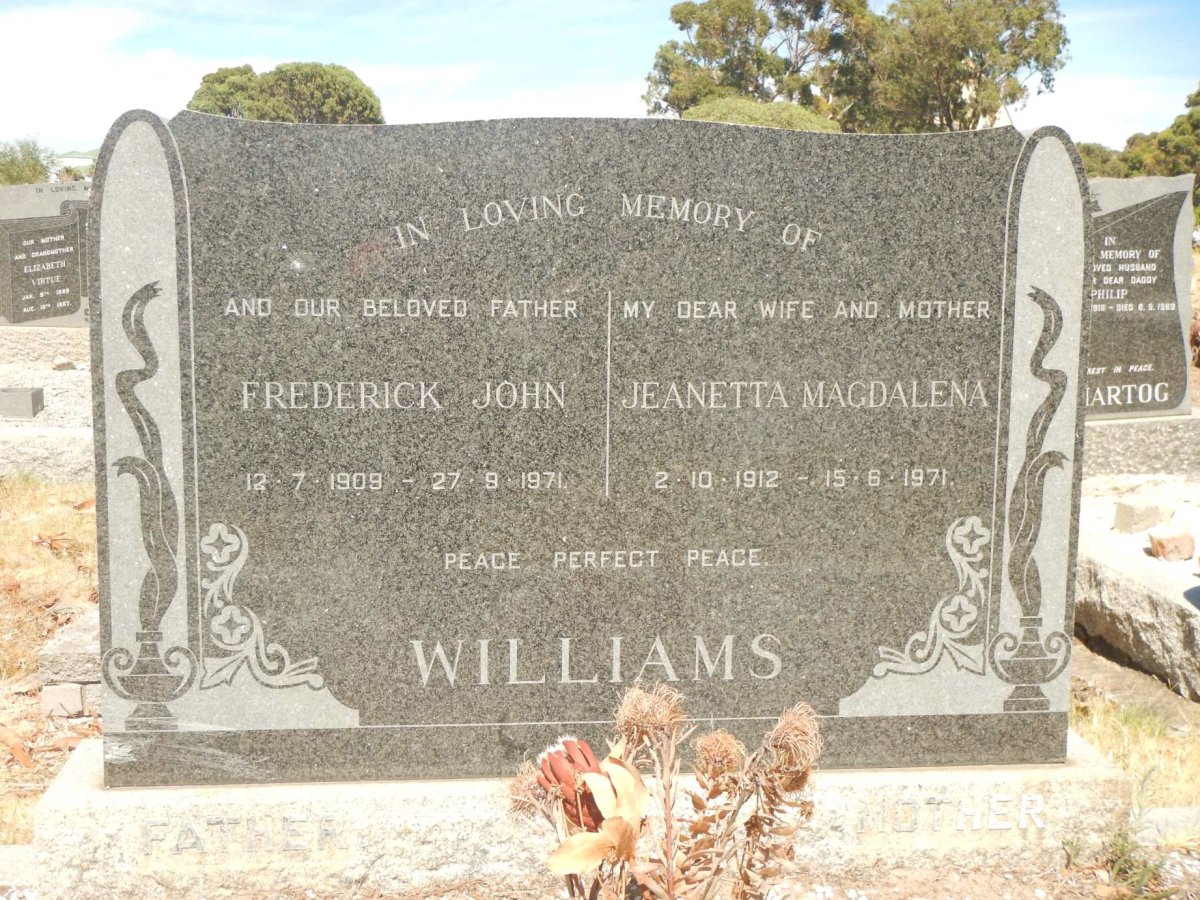 WILLIAMS Frederick John 1909-1971 &amp; Jeanetta Magdalena 1912-1971