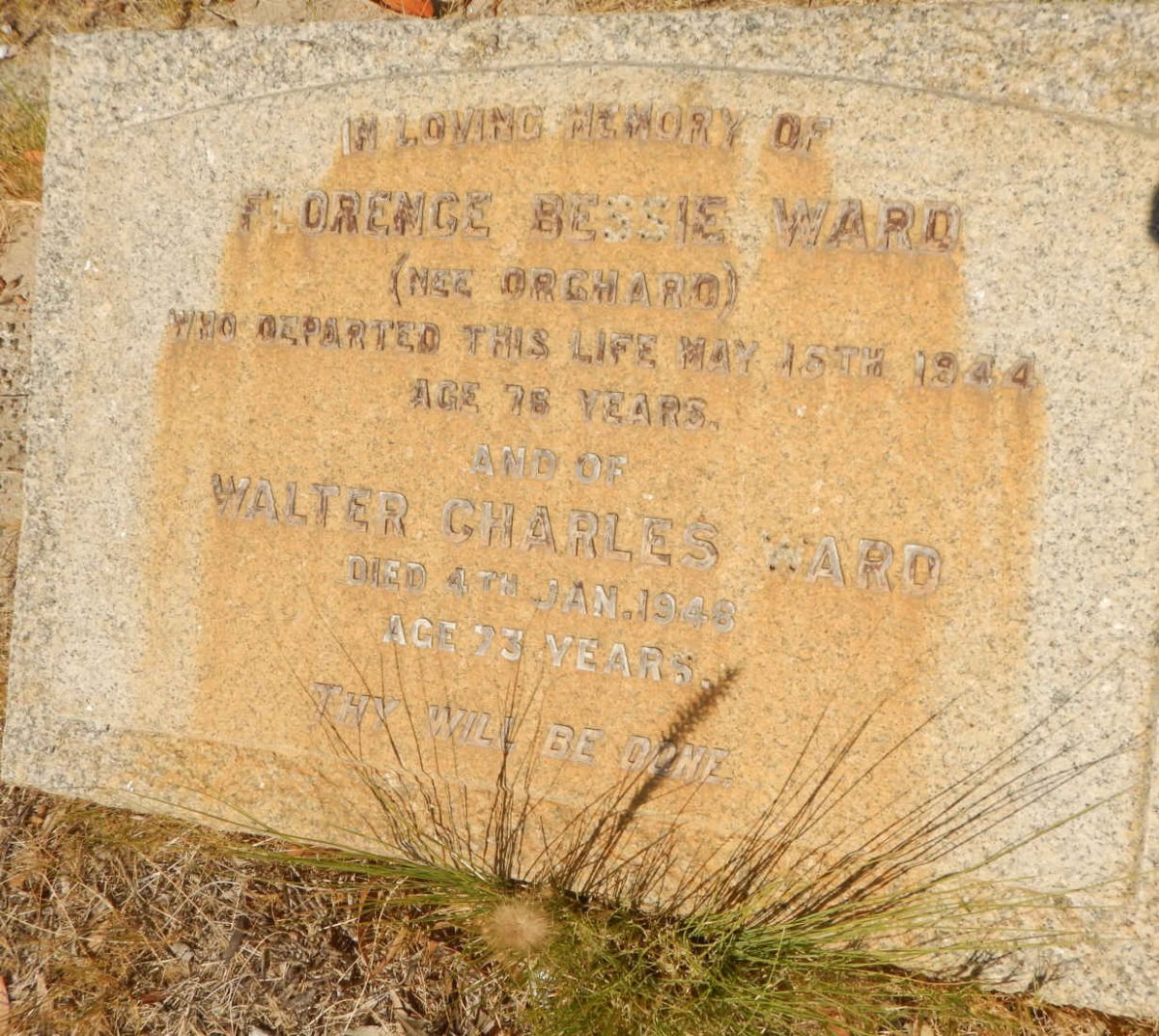 WARD Walter Charles -1948 &amp; Florence Bessie ORCHARD -1944