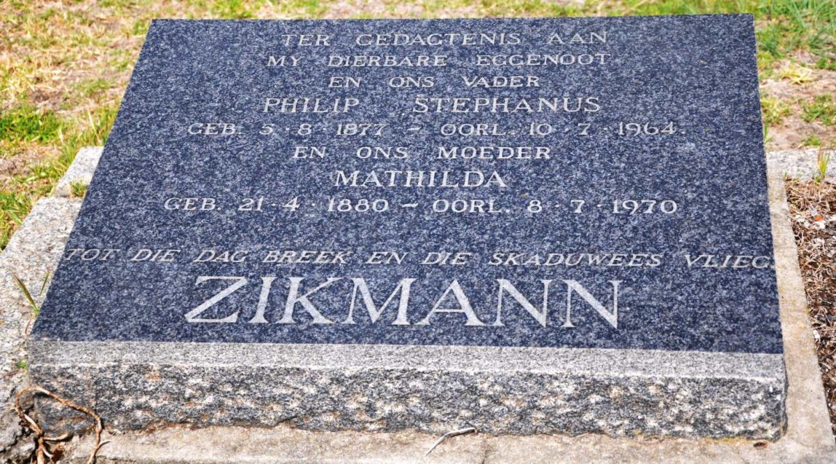 ZIKMANN Philip Stephanus 1877-1964 &amp; Mathilda 1880-1970