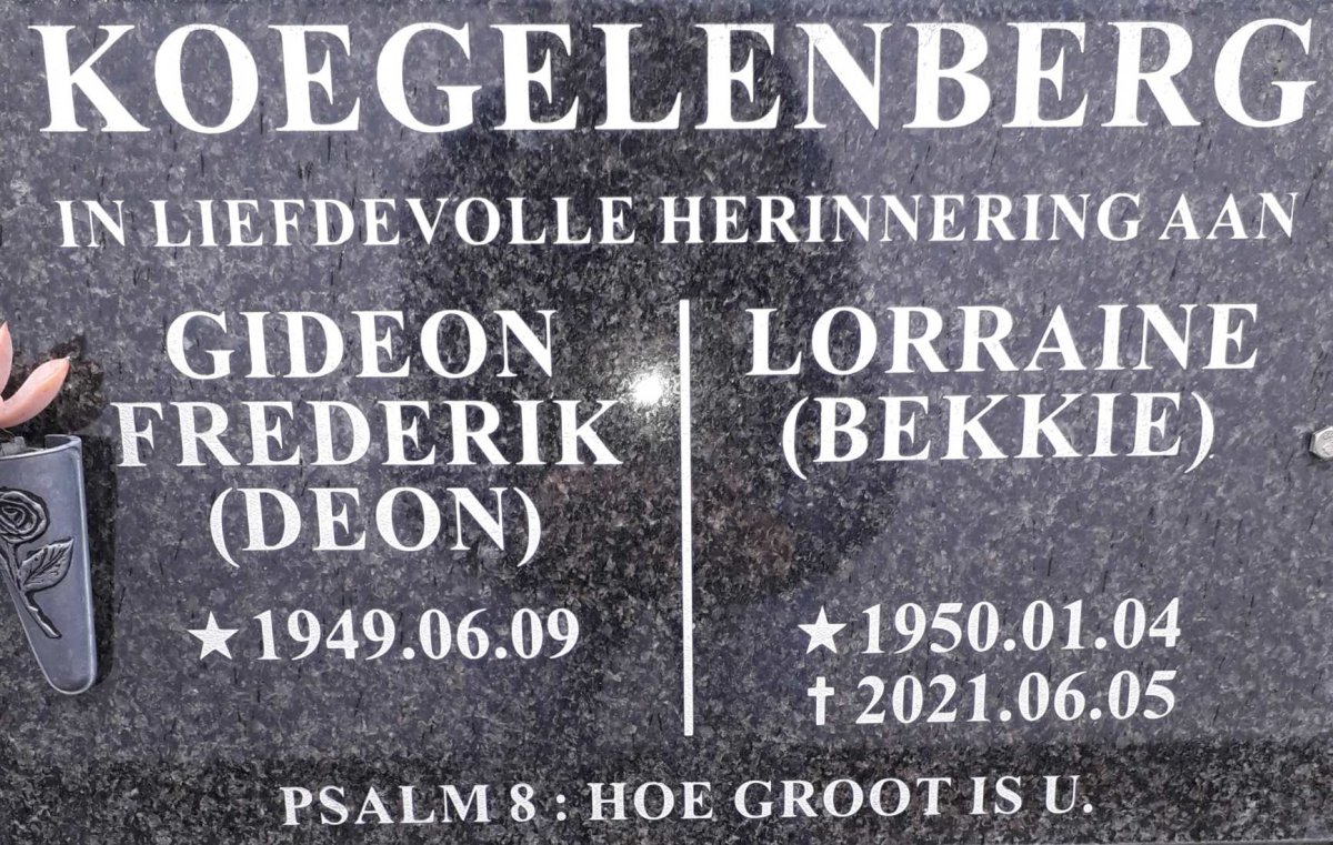 KOEGELENBERG Gideon Frederik 1949- &amp; Lorraine 1950-2021
