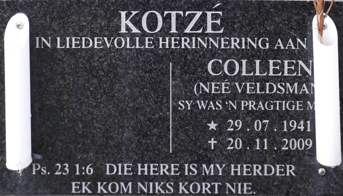 KOTZE Colleen nee VELDSMAN 1941-2009