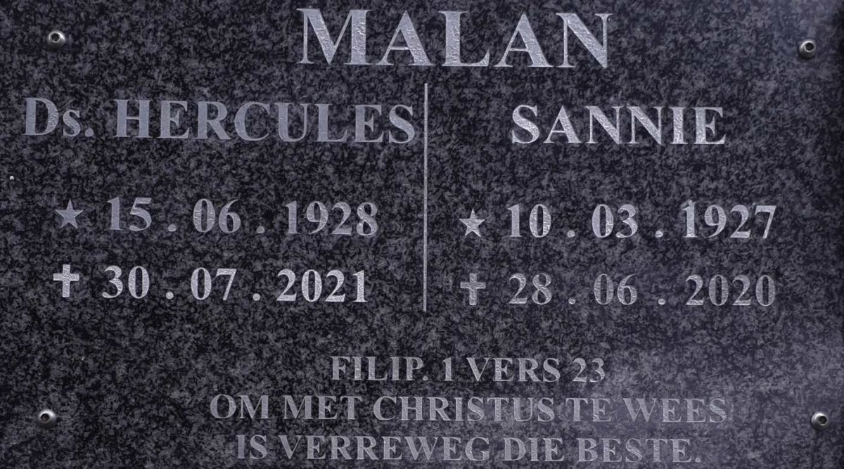 MALAN Hercules 1928-2021 &amp; Sannie 1927-2020