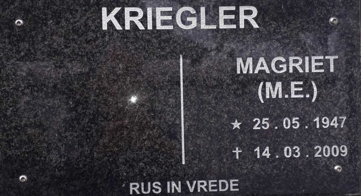 KRIEGLER Magriet M.E. 1947-2009