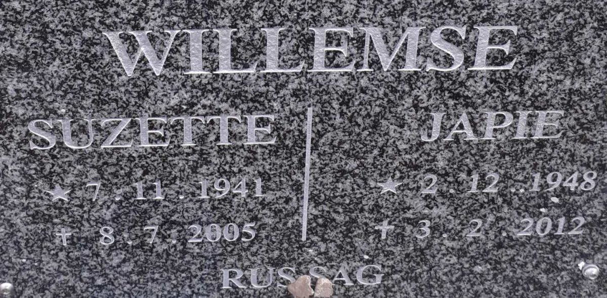 WILLEMSE Japie 1948-2012 &amp; Suzette 1941-2005