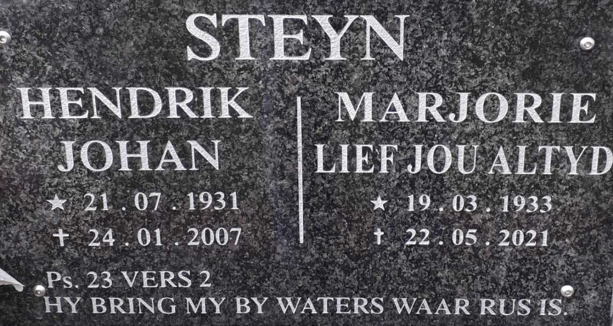 STEYN Hendrik Johan 1931-2007 &amp; Marjorie 1933-2021