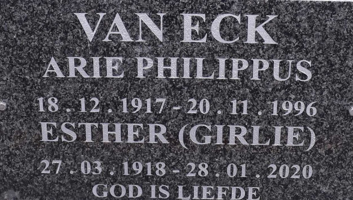 ECK Arie Philippus, van 1917-1996 &amp; Esther Girlie 1918-2020