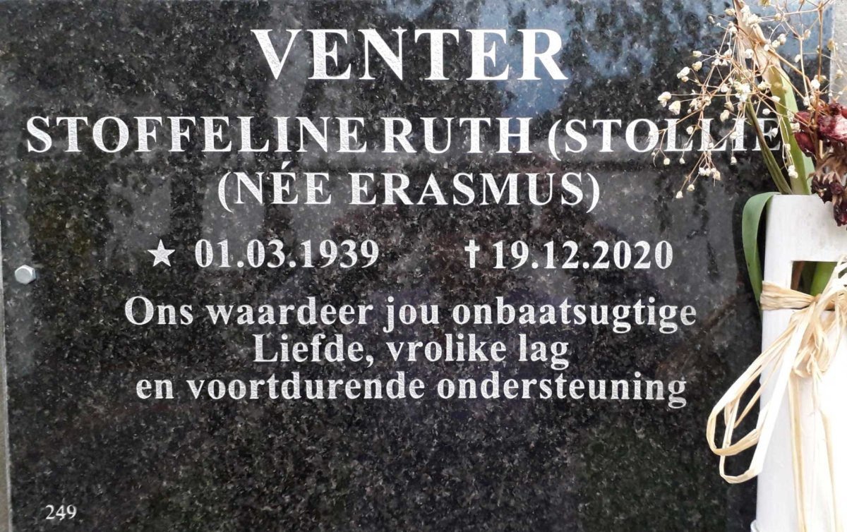 VENTER Stoffeline Ruth nee ERASMUS 1939-2020