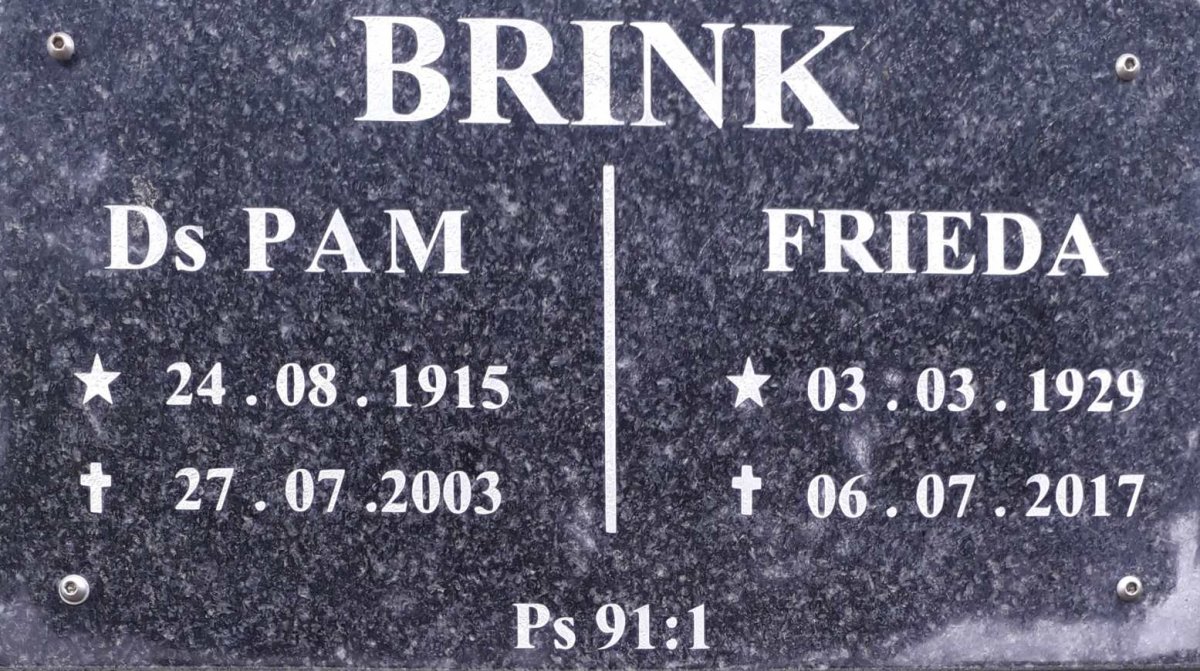 BRINK Pam 1915-2003 &amp; Frieda 1929-2017